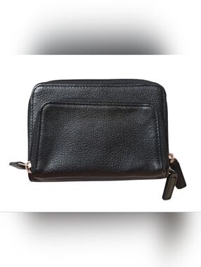 NEW Levenger black small leather zip-around card wallet two compartments